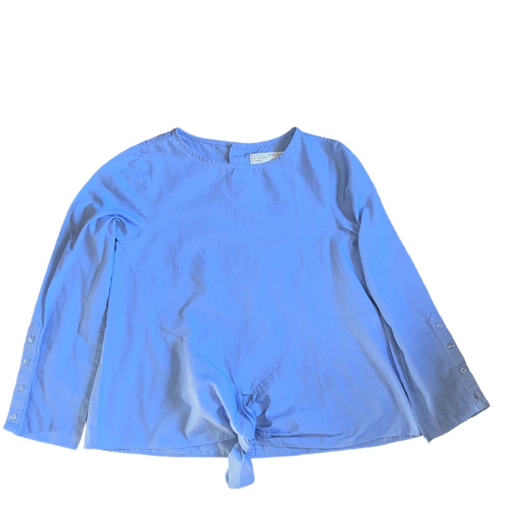 Zara Girls Casual Collection Blue Cotton Poplin Long Sleeve Top Size 11/12 152cm